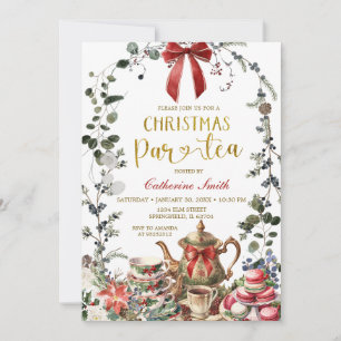 Convites Festa de Chá de Natal com Verde da Winter e Laço V