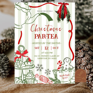 Convites Festa de Chá de Natal Desenho à Mão Rabiscado