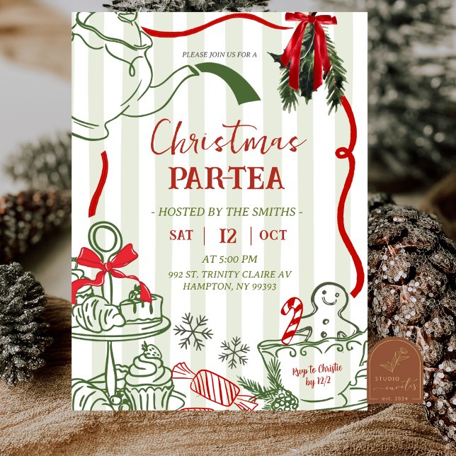 Convites Festa de Chá de Natal Desenho à Mão Rabiscado (Criador carregado)