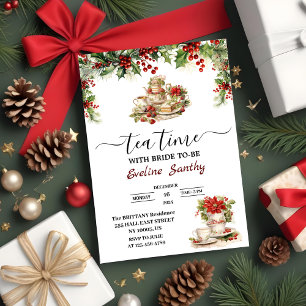 Convites Festa de Chá de Natal Elegante Floral Chá de Noiva