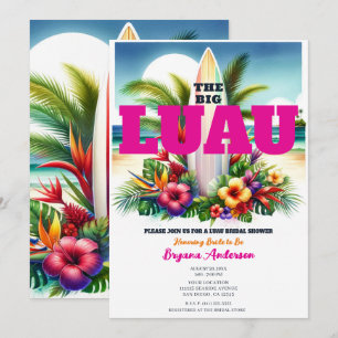 Convites Festa de Chá de Noiva Luau Tropical com Piscina de