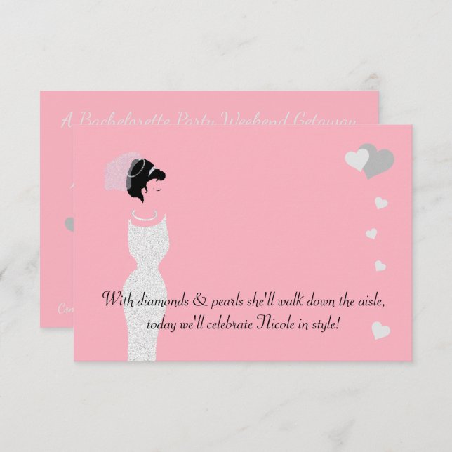 Convites Festa de Chá de Noiva Pink Bridal Bachelorette (Frente/Verso)