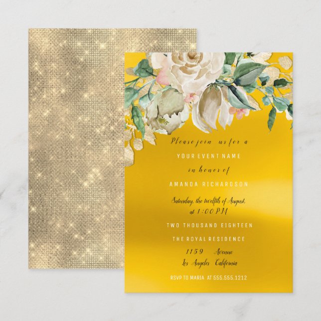 Convites Festa de Chá de Noiva Rosa Pintada Aquarela (Frente/Verso)