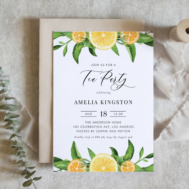 Convites Festa de Chá de Verão e Limões de Aquarelas (Criador carregado)
