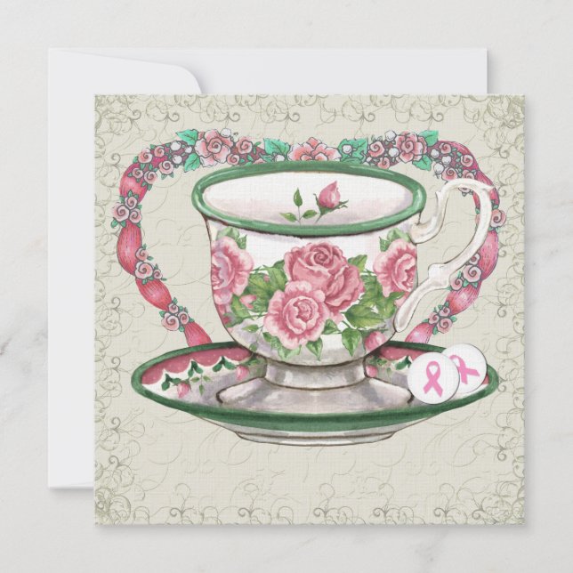 Convites Festa de chá doce com fita rosa - SRF (Frente)