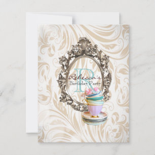 Convites festa de chá em inglês do cupcake floral victori