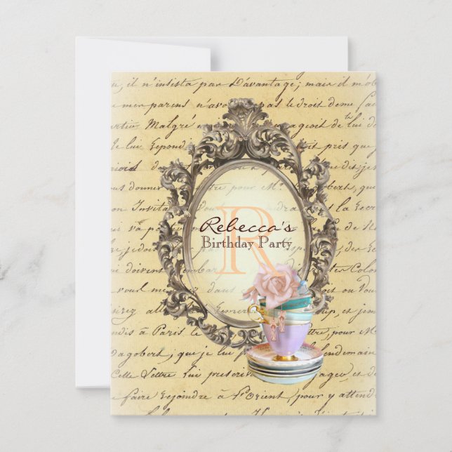 Convites festa de chá em inglês do cupcake floral victorian (Frente)