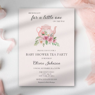 Convites Festa de Chá Floral Rosa para o Bebê Chã de Bebê F