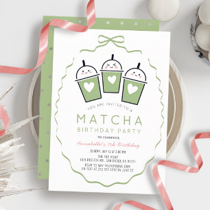 Convites Festa de Chá Matcha Kawaii Arco Moldura Menina Ani
