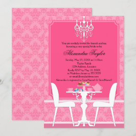 Convites Festa de Chá Nupcial com Damasko Rosa e Lustre