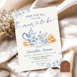 Convites Festa de Chá para Baby Shower em Chinoiserie Dusty