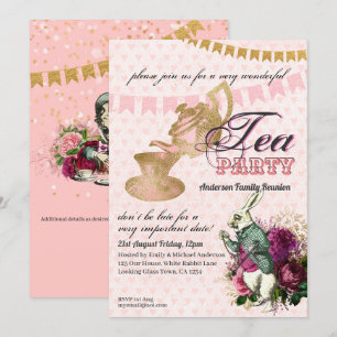 Convites Festa de Chá Personalizada Vintage Alice no País d