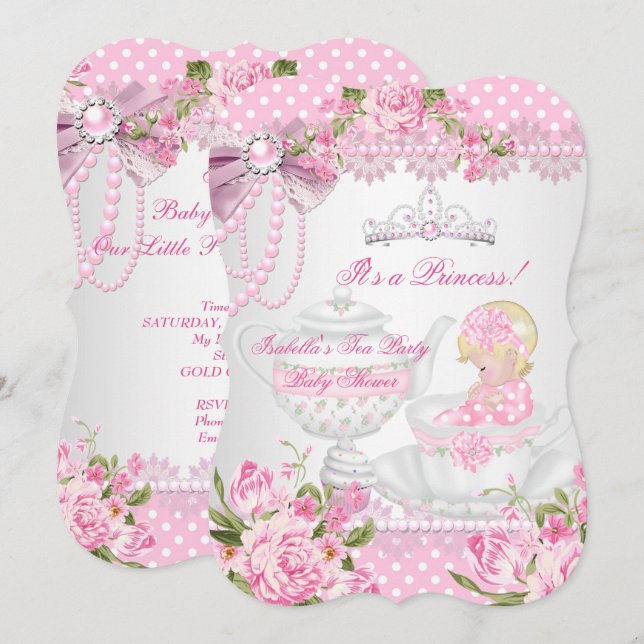 Convites Festa de chá rosa rosa rosa rosa rosa-rosa com Chá (Frente/Verso)