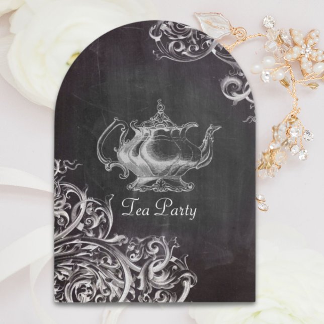 Convites festa de chalboard chalkboard em bule francês (french country teapot chalkboard tea party invitation)
