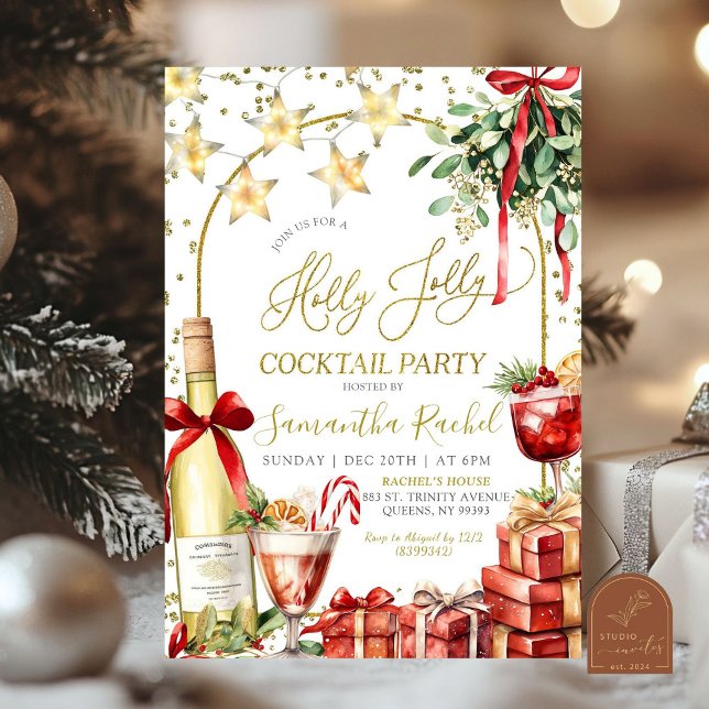 Convites Festa de Champanhe de Natal Holly Jolly Cocktail (Criador carregado)