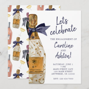 Convites Festa de Champanhe Francês em Aquarela