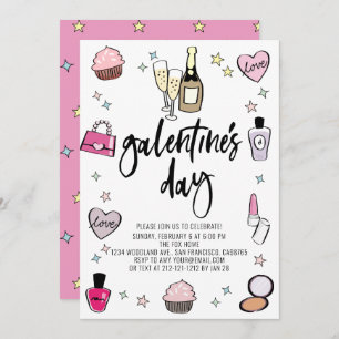 Convites Festa de Champanhe Rosa Galentine