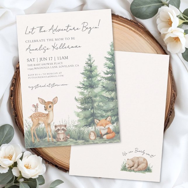 Convites Festa de Chás para Bebê: Aventura dos Animais da F (Woodland Forest Animal Adventure Baby Shower Invitation)