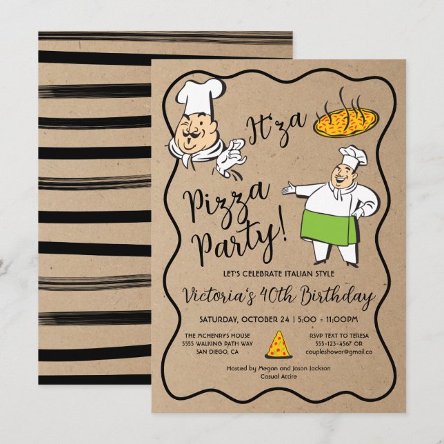 Convites Festa de Chef de Pizza Italiana Retro (Frente/Verso)