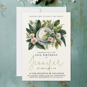Convites Festa de Chic Tea Birthday Floral Watercolor