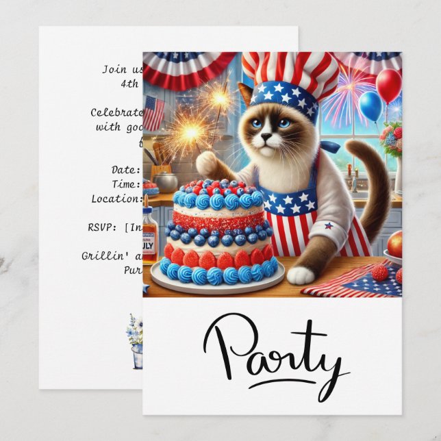 Convites Festa de Churrasco CAT 4 de julho Dia da Independê (Frente/Verso)