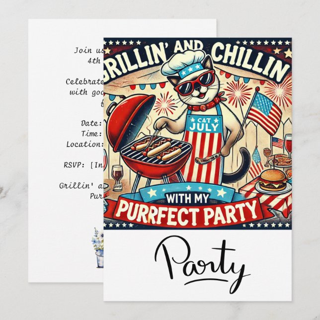 Convites Festa de Churrasco CAT 4 de julho Dia da Independê (Frente/Verso)