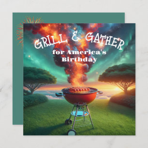 Convites Festa de CHURRASCO de 4 de julho com Grill e Firew