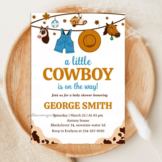 Convites Festa de Churrasco de Bebê em Homenagem ao Pequeno (Little Cowboy Baby Shower Honoring Party Invitation
)