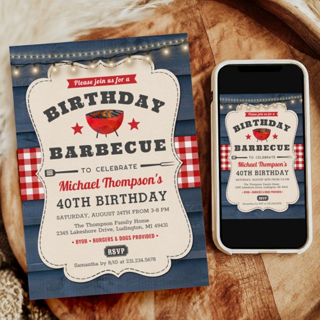 Convites Festa de Churrasco de CHURRASCO aniversário de 40  (BBQ Birthday Invite, BBQ Birthday Invitation, Barbecue Birthday Invitation, Summer Party Invitation)