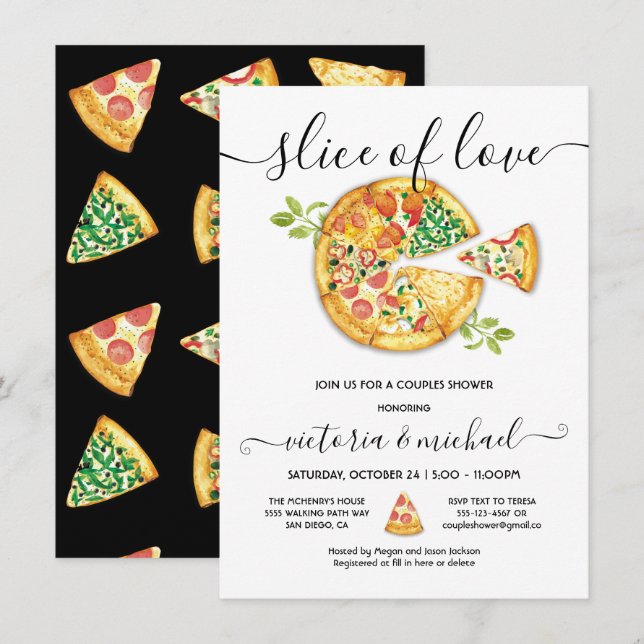 Convites Festa de Churrasco de Pizza Slice of Love (Frente/Verso)