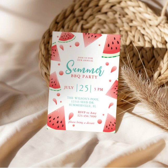 Convites Festa de Churrasco de Verão com Melancia no Quinta (Criador carregado)