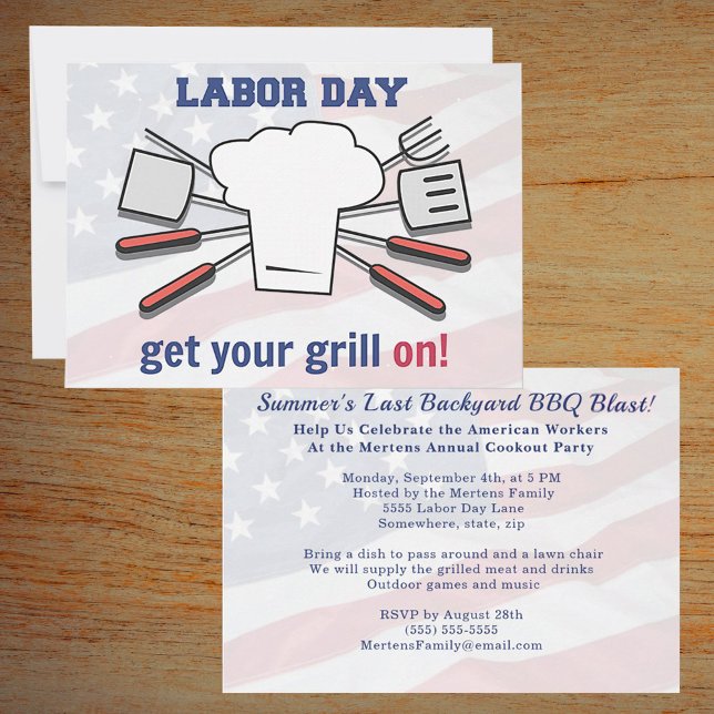 Convites Festa de CHURRASCO do Dia do Trabalho - Grill de V (Labor Day BBQ Family Summer Grill Blast Invitation)