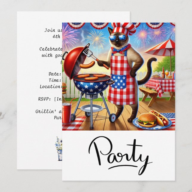Convites Festa de Churrasco do GAT 4 de Julho Dia da Indepe (Frente/Verso)