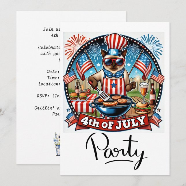 Convites Festa de Churrasco do GAT 4 de Julho Dia da Indepe (Frente/Verso)