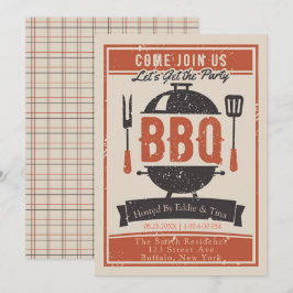 Convites Festa de Churrasco Laranja Navy Creme
