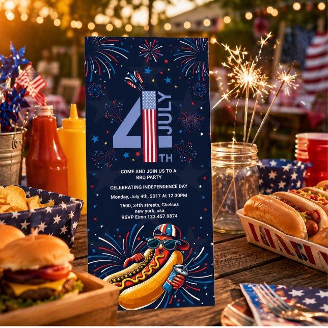 Convites festa de churrasco no dia da independência fogos d (independence day BBQ party fireworks 4th of July invite)