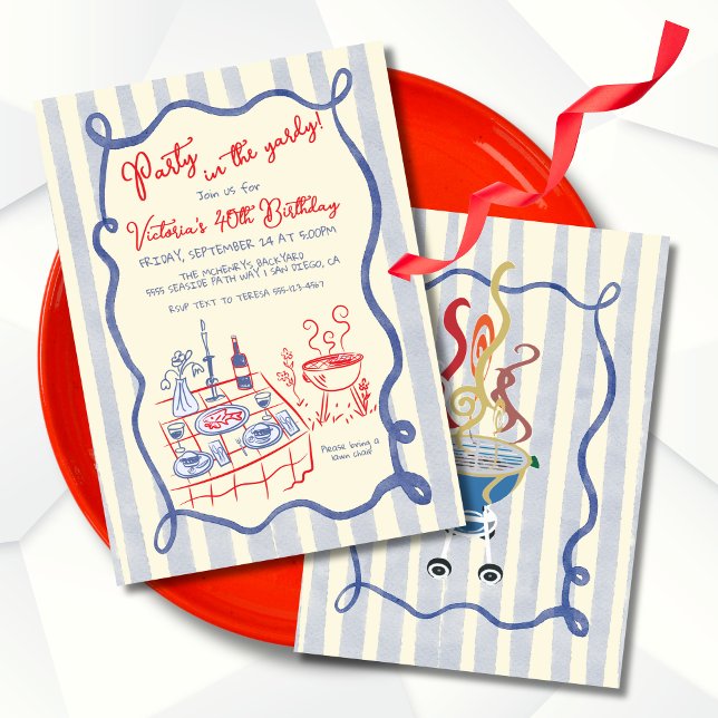 Convites Festa de churrasco no quintal Desenho feito à mão (Criador carregado)