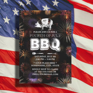 Convites Festa de CHURRASCO Roast de 4 de julho do Firework