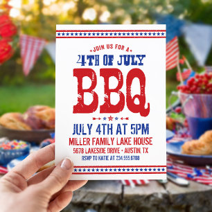 Convites Festa de Churrasco Rustic Retro 4 de Julho BBQ Coo