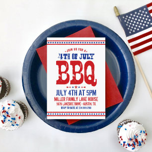 Convites Festa de Churrasco Rustic Retro 4 de Julho BBQ Coo