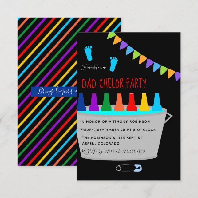 Convites Festa de Chuveiro de Bebê Dadchelor Cerveja Tonel (Frente/Verso)