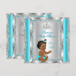 Convites Festa de Chuveiro de Bebê Princesa Teal Prata Étni