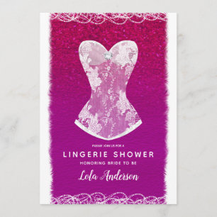 Convites Festa de Chuveiro de Lingerie Glam Pink & White na