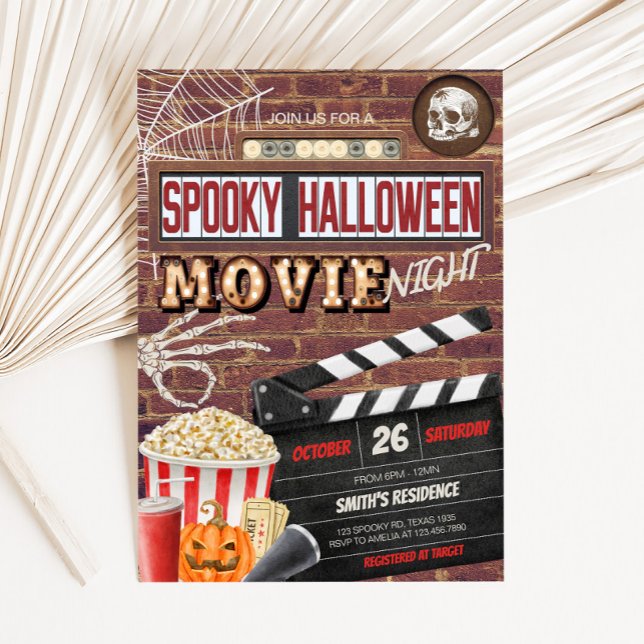 Convites Festa de Cinema de Halloween Spooktacular (Spooky Spooktacular Halloween Movie Night Party Invitation
)