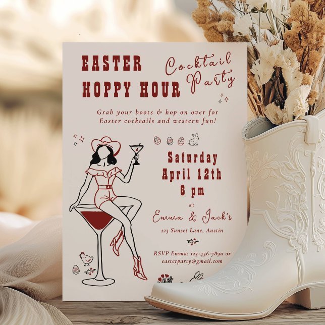 Convites Festa de Cocktail da Páscoa ao Ar Livre no Estilo  (Western Easter Hoppy Hour Cocktail Party Invitation)
