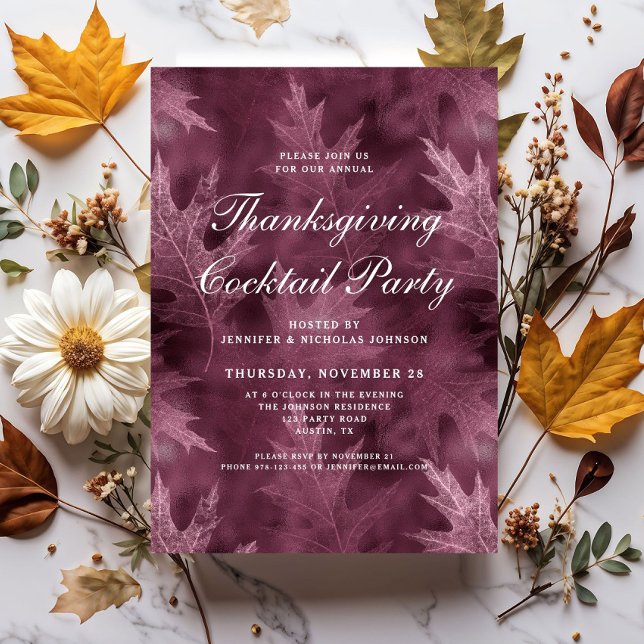 Convites Festa de Cocktail de Ação de Graças com Folhas Mod (Modern Leaves Thanksgiving Cocktail Party Invitation)