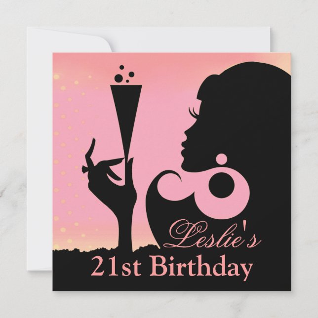 Convites Festa de Cocktail de Aniversário de 21 anos rosa (Frente)