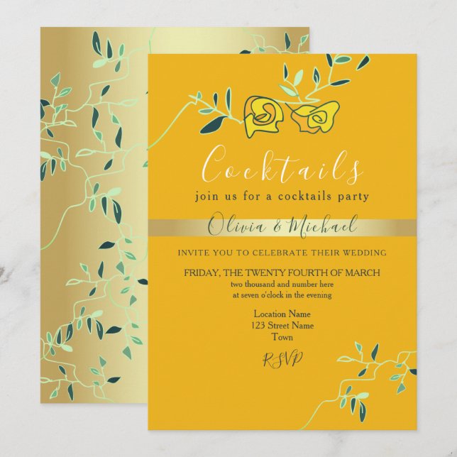 Convites Festa de Cocktail de Casamento (Frente/Verso)