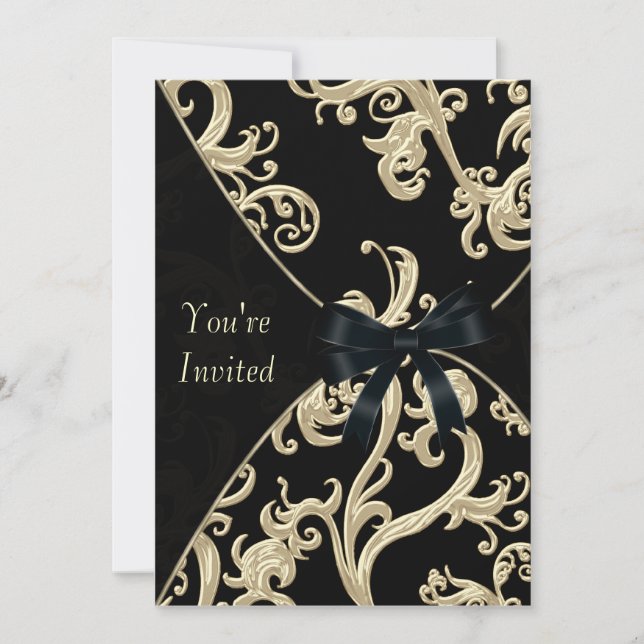 Convites Festa de Cocktail de Creme Preto (Frente)