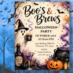 Convites Festa de Cocktail de Halloween Boo's & Brews